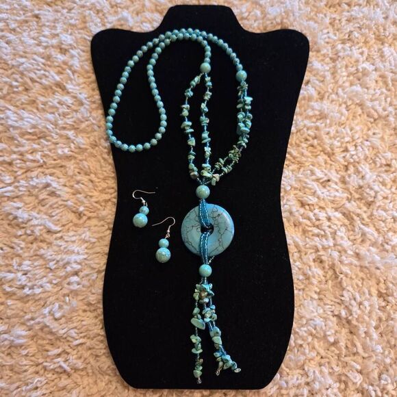 NWOT Turquoise Necklace + Earrings - Picture 1 of 6